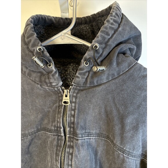 Levi ?vint Canvas Fleece Lined Trucker Jacket Outdoor Barn Shredded Faded Grunge - Picture 4 of 7